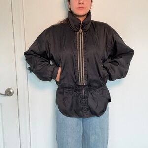 Vintage 80s Fera Skiwear Black & Gold Ski Jacket Cinched Waist (Fits Small)